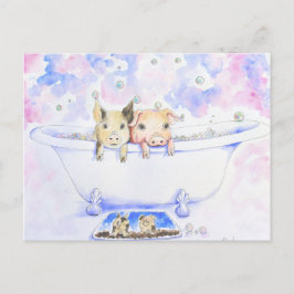 ダブダブピギーを浴槽絵画で擦る ポストカード
