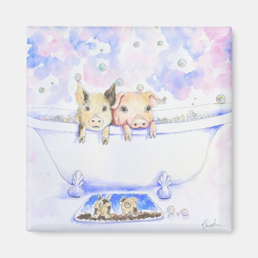 ダブダブピギーを浴槽絵画で擦る マグネット (正面)