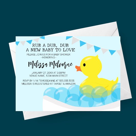 ダブダブ、ゴムダッキー（アヒルちゃん）ベビーシャワー 招待状