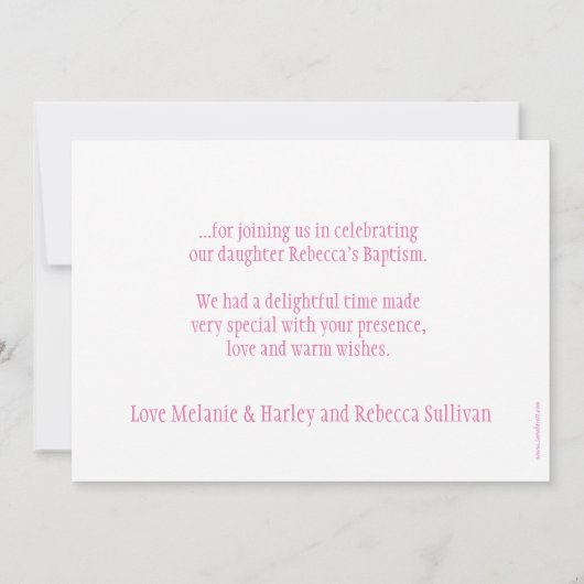 ダブドゥスキーピンクの女の子のバプテスマの写真サンキューカード サンキューカード (裏面)