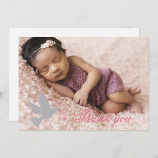 ダブドゥスキーピンクの女の子のバプテスマの写真サンキューカード サンキューカード (正面/裏面)