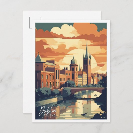 ダブリンアイルランドアートトラベルプレイスイラストレーション ポストカード (正面/裏面)