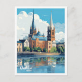 ダブリンアイルランドアートヴィンテージトラベルイラストレーション ポストカード (正面)