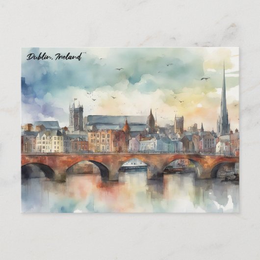 ダブリンアイルランドシティシルエットウォーター絵を描カラー ポストカード (正面)