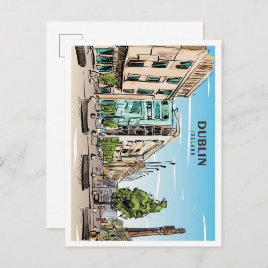 ダブリンアイルランドスケッチアートヴィンテージトラベル ポストカード (正面/裏面)