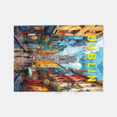 ダブリンアイルランドトラベルアートヴィンテージ フリースブランケット (正面(横))