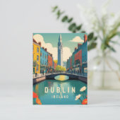 ダブリンアイルランドレトロトラベルアートフローラタワーリバー ポストカード (スタンド正面)
