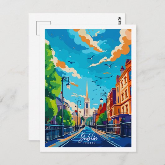 ダブリンアイルランドヴィンテージトラベルプレイスイラストレーション ポストカード (正面/裏面)