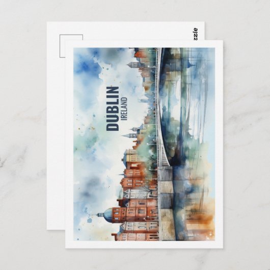 ダブリンアイルランド有名な旅行プレイスウォーターカラー ポストカード (正面/裏面)