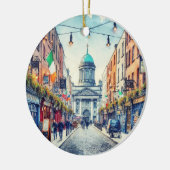 ダブリンアイルランド水彩クリスマス セラミックオーナメント (左)
