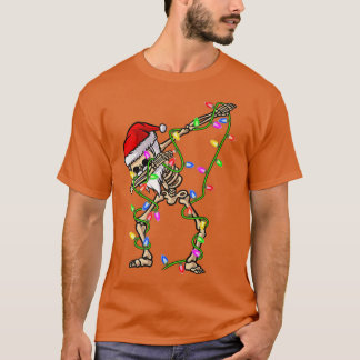 ダブリングスケルトンXmasライト面白いサンタスケルトン Tシャツ