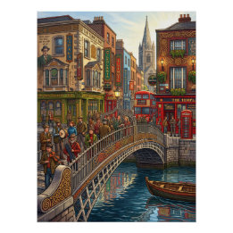ダブリン アイルランド ハーペニー橋 夕焼け 旅行 ポスター