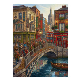 ダブリン アイルランド ハーペニー橋 夕焼け 旅行 ポスター