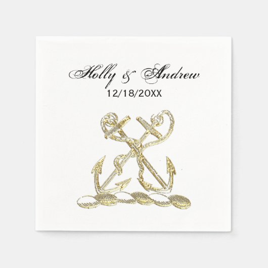 ダブルいかり紋章エンブレムフェイク金ゴールド スタンダードカクテルナプキン (正面)
