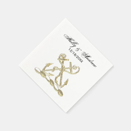 ダブルいかり紋章エンブレムフェイク金ゴールド スタンダードカクテルナプキン (角)