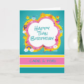 ダブルおもしろい!ツインズカスタム誕生日 カード (正面)