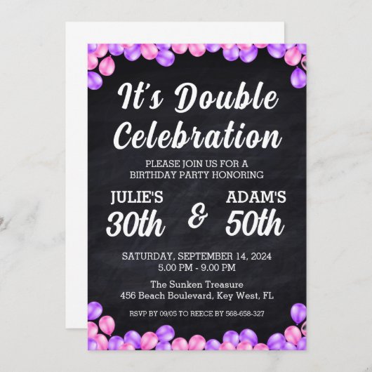 ダブルお祝いの共同誕生日パーティーの招待 招待状 (正面/裏面)