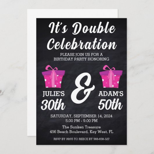 ダブルお祝いの共同誕生日パーティーの招待 招待状 (正面/裏面)