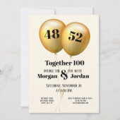 ダブルお祝いジョイントバースデー ゴールドとブラック 招待状 (正面)