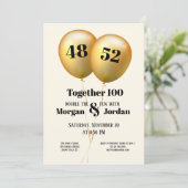 ダブルお祝いジョイントバースデー ゴールドとブラック 招待状 (スタンド正面)