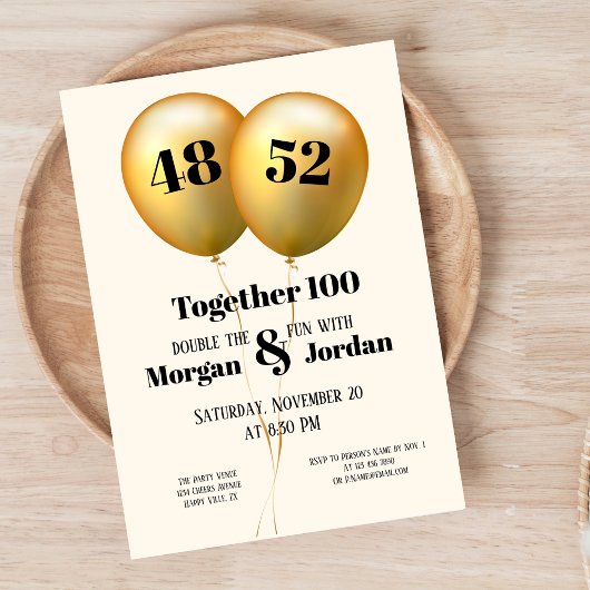 ダブルお祝いジョイントバースデー ゴールドとブラック 招待状