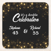 ダブルお祝いジョイント誕生日金ゴールドブラック スクエアペーパーコースター (正面)