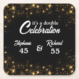 ダブルお祝いジョイント誕生日金ゴールドブラック スクエアペーパーコースター