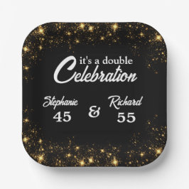 ダブルお祝いジョイント誕生日金ゴールドブラック ペーパープレート