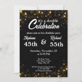ダブルお祝いジョイント誕生日金ゴールドブラック 招待状 (正面)