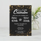 ダブルお祝いジョイント誕生日金ゴールドブラック 招待状 (スタンド正面)