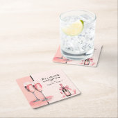 ダブルお祝いピンクシャンパン誕生日 スクエアペーパーコースター (インサイチュ)