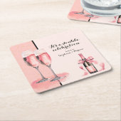 ダブルお祝いピンクシャンパン誕生日 スクエアペーパーコースター (アングル)