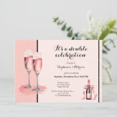 ダブルお祝いピンクシャンパン誕生日 招待状 (スタンド正面)