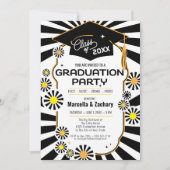 ダブルお祝いフォト白黒デイジーグラード 招待状 (正面)