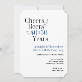 ダブルお祝い乾杯ビール誕生日パーティーブルー 招待状