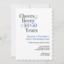 ダブルお祝い乾杯ビール誕生日パーティーブルー 招待状