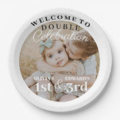 ダブルお祝い誕生日フォトミニマリスト ペーパープレート (正面)