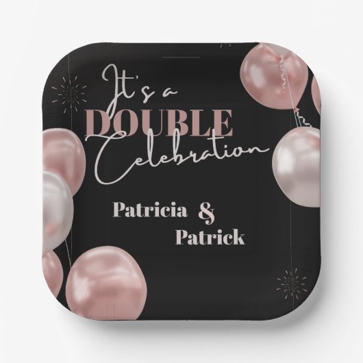 ダブルお祝い誕生日 エレガント ペーパープレート (正面)