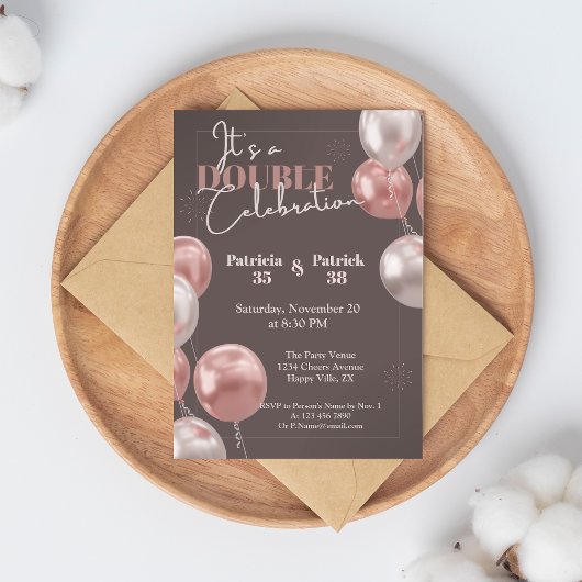 ダブルお祝い誕生日 エレガント 招待状