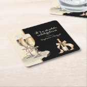 ダブルお祝い金ゴールドシャンパンパーティー スクエアペーパーコースター (アングル)