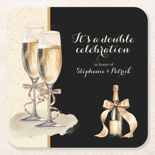 ダブルお祝い金ゴールドシャンパンパーティー スクエアペーパーコースター (正面)