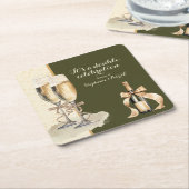 ダブルお祝い金ゴールドシャンパンパーティー スクエアペーパーコースター (アングル)