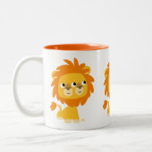 ダブルかわいい漫画ライオンを見る ツートーンマグカップ (左)