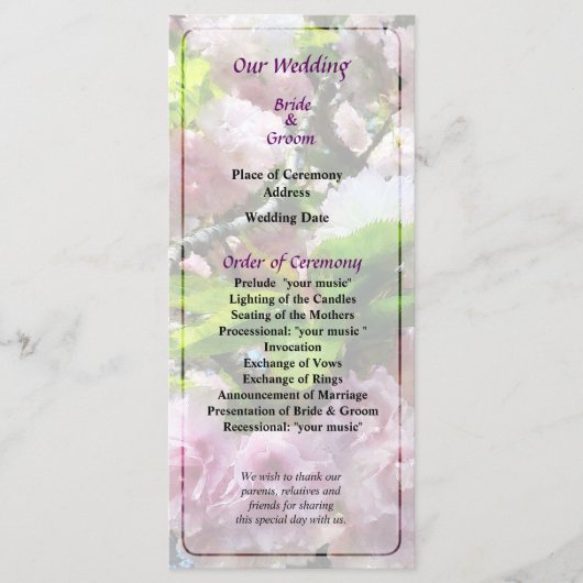 ダブルさくらんぼフラムス結婚式 プログラム (正面)