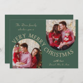ダブルアーチグリーン非常に陽気なクリスマスフォトカード サンキューカード (正面/裏面)