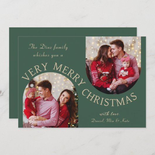 ダブルアーチグリーン非常に陽気なクリスマスフォトカード サンキューカード (正面/裏面)