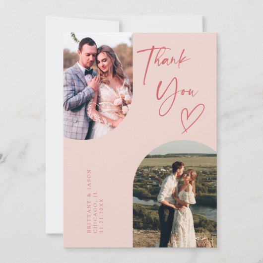 ダブルアーチピンク結婚の写真 サンキューカード (正面)
