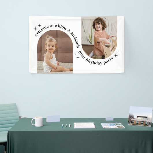ダブルアーチフォトジョイント誕生日ウェルカムサイン 横断幕 (トレードショー)