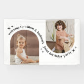 ダブルアーチフォトジョイント誕生日ウェルカムサイン 横断幕 (横)