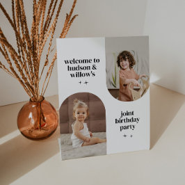 ダブルアーチフォトジョイント誕生日紙ナプキン 台座サイン